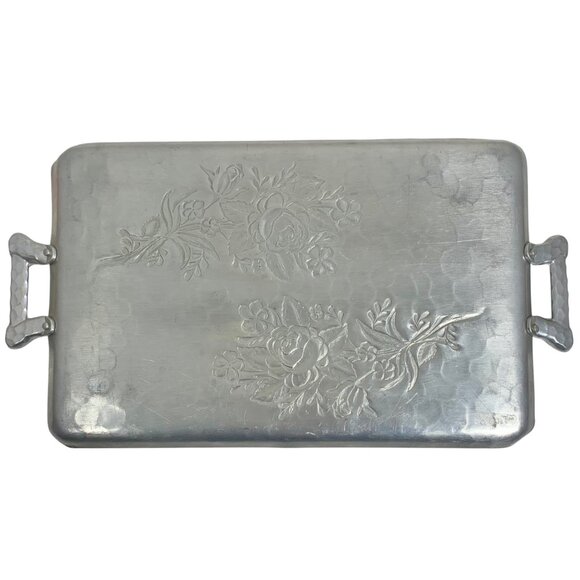 Everlast Forged Aluminum Floral Serving Tray With Handles VTG Rectangular Design - Picture 2 of 7